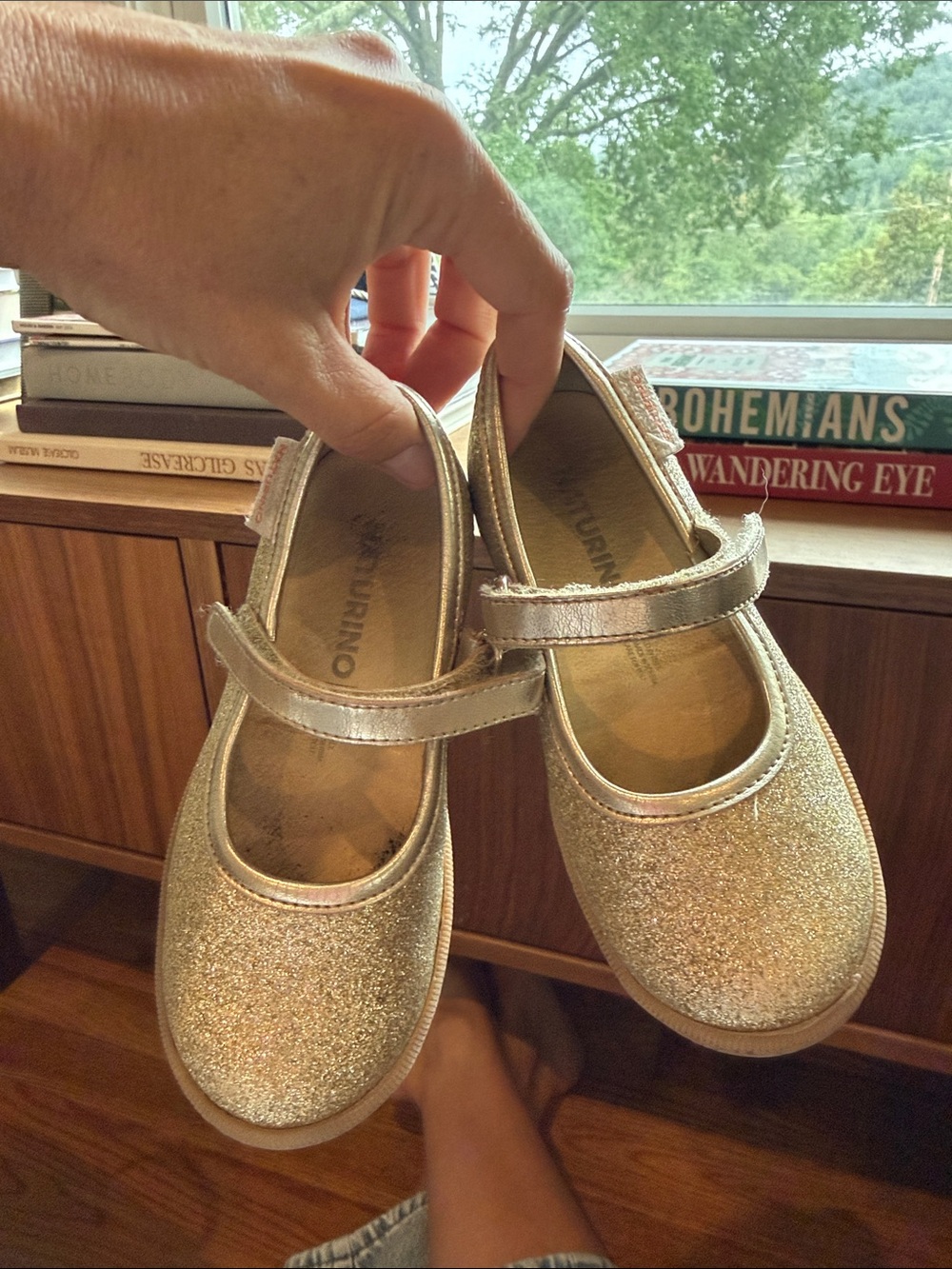 Naturino Girls Gold Glitter Mary Jane Strap Shoes
